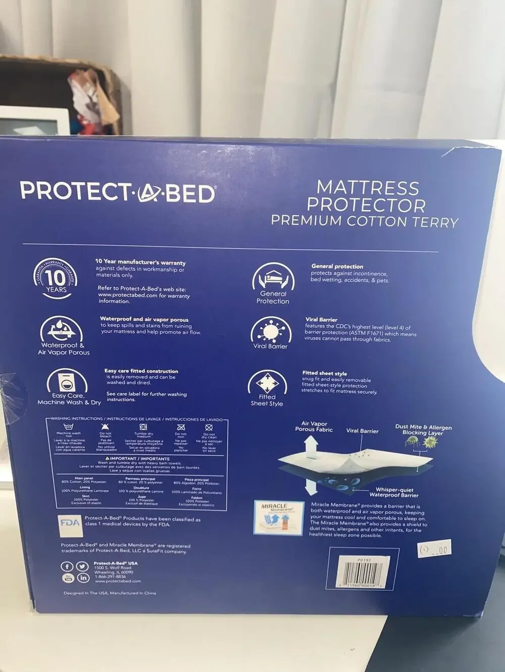 PROTECT-A-BED Twin XL/ Premium Cotton Terry Waterproof , NWT